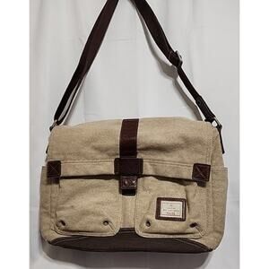 Fossil Vtg Canvas Leather Trim Lg Messenger/Crossbody Bag Unisex 16"x12"